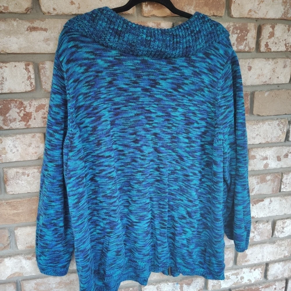 Catherines Blue Multicolor Full Zip-Up Cardigan Sweater Sz 3X Casual Winter